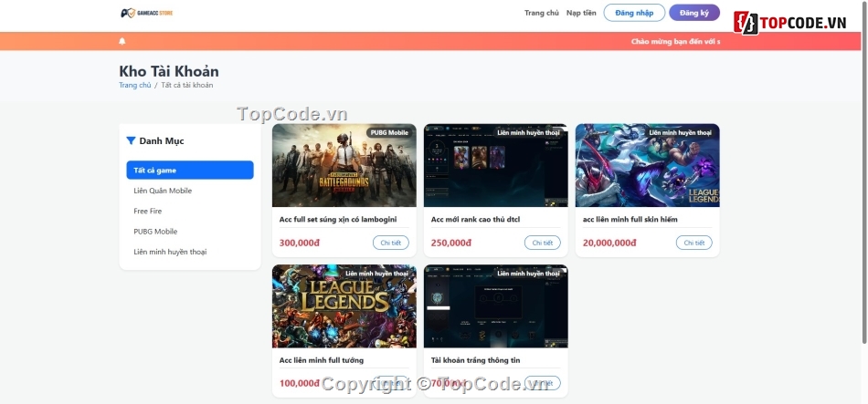 Web game,bán tài khoản,giao diện game,Website game